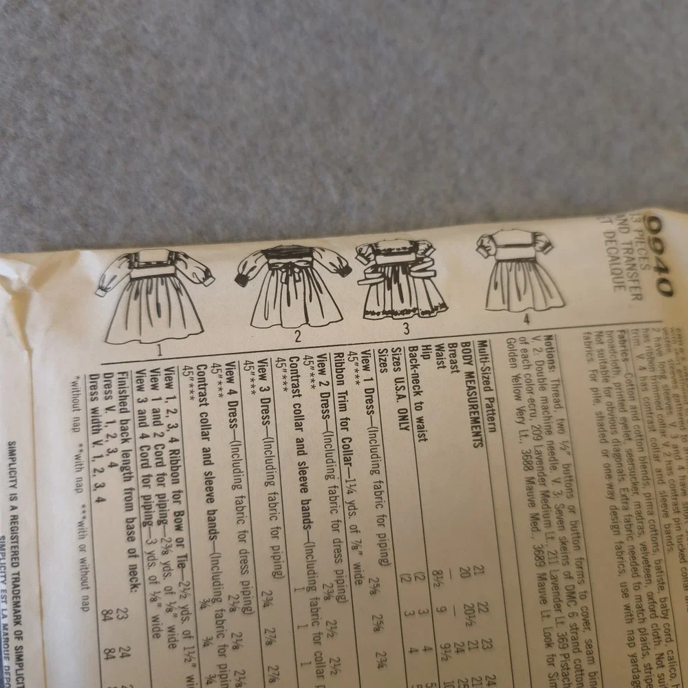 Simplicity Pattern 9940 Sz‎ A 2 - 6X Oliver Goodin Classic Heirloom-Uncut Sailor